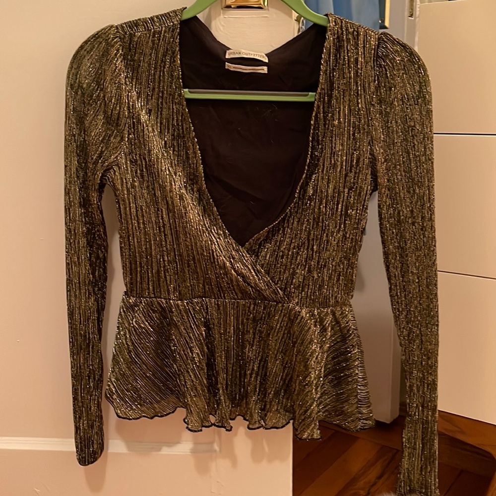 Festive low-V long sleeve blouse from Urban Outfitters